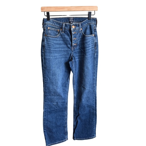 J.Crew Denim - J.Crew Flare Crop Jeans Button Fly 24 Blue Excellent Mid Rise Stretch Denim
